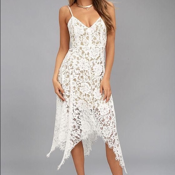 Lulus Dresses & Skirts - Lulu’s ONE WISH WHITE LACE MIDI DRESS